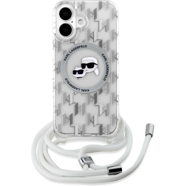 Karl Lagerfeld IML Monogram Crossbody K&CH Heads MagSafe kryt iPhone 16 priehľadný