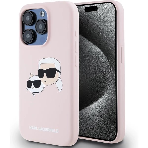 Karl Lagerfeld Liquid Silicone Double Heads MagSafe kryt iPhone 15 Pro Max ružový