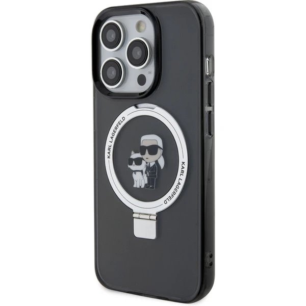 Karl Lagerfeld Ringstand Karl and Choupette MagSafe kryt iPhone 15 Pro Max čierny