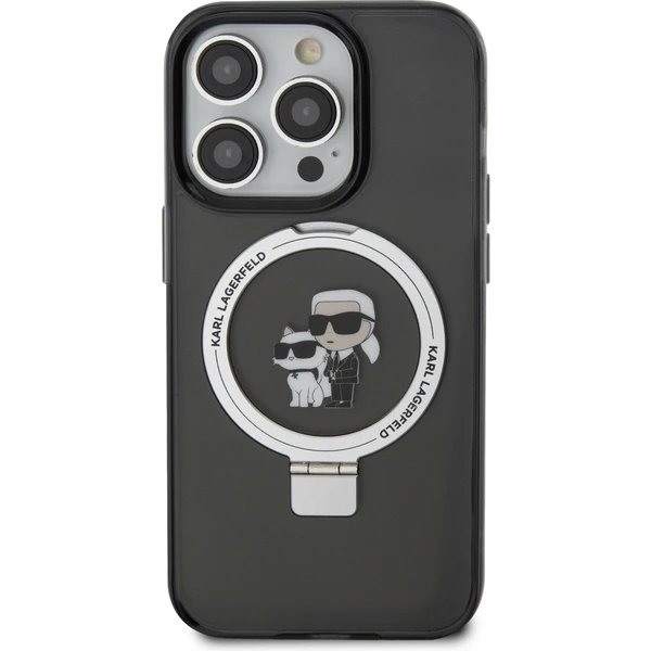 Karl Lagerfeld Ringstand Karl and Choupette MagSafe kryt iPhone 15 Pro Max čierny