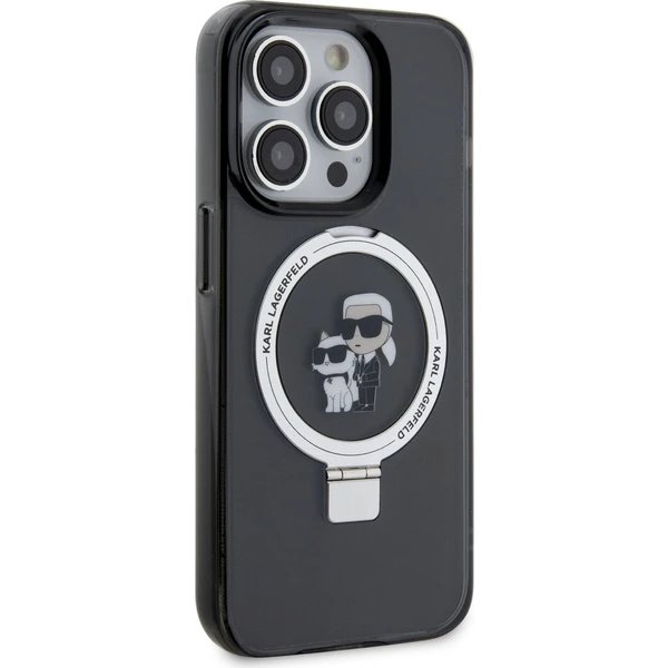 Karl Lagerfeld Ringstand Karl and Choupette MagSafe kryt iPhone 15 Pro Max čierny