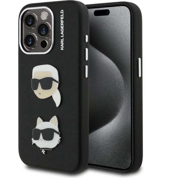 Karl Lagerfeld Grained PU K&CH Heads kryt iPhone 15 Pro Max čierny