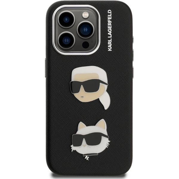 Karl Lagerfeld Grained PU K&CH Heads kryt iPhone 15 Pro Max čierny