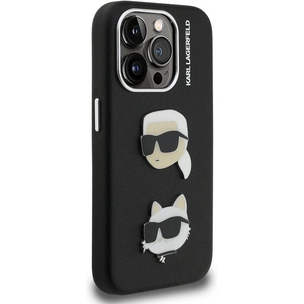 Karl Lagerfeld Grained PU K&CH Heads kryt iPhone 15 Pro Max čierny
