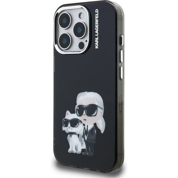Karl Lagerfeld IML Aquarelle Karl and Choupette kryt iPhone 15 Pro Max čierny
