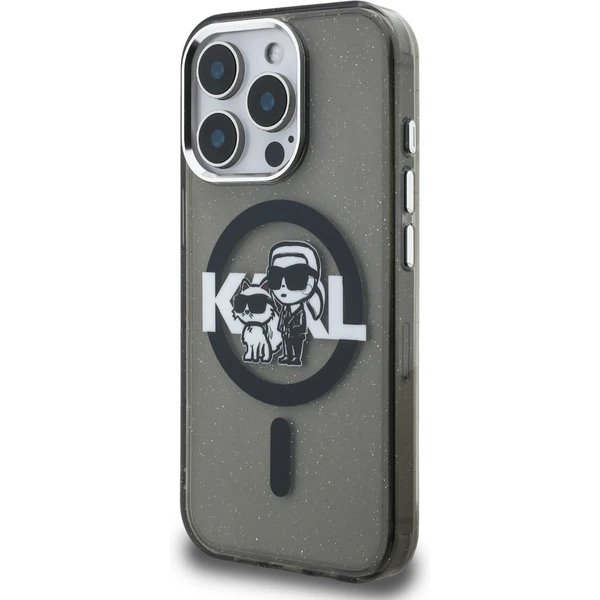 Karl Lagerfeld IML Glitter Karl and Choupette Sketch MagSafe kryt iPhone 15 Pro Max čierny