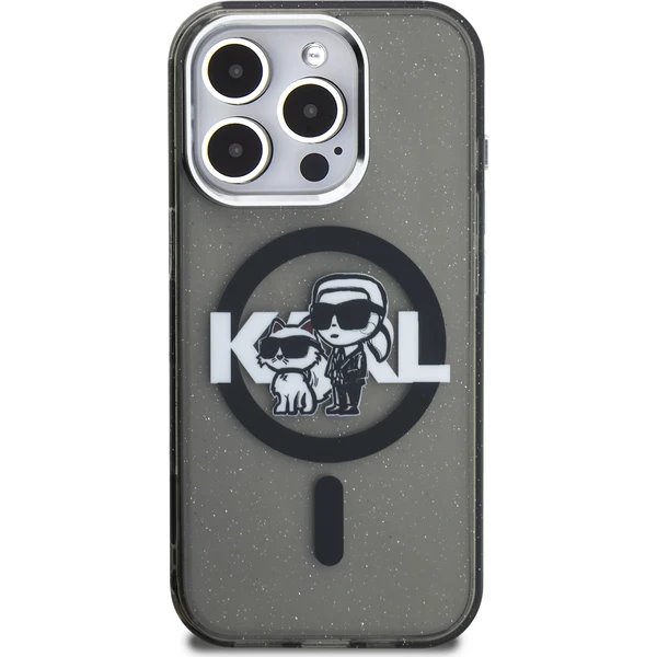 Karl Lagerfeld IML Glitter Karl and Choupette Sketch MagSafe kryt iPhone 15 Pro Max čierny