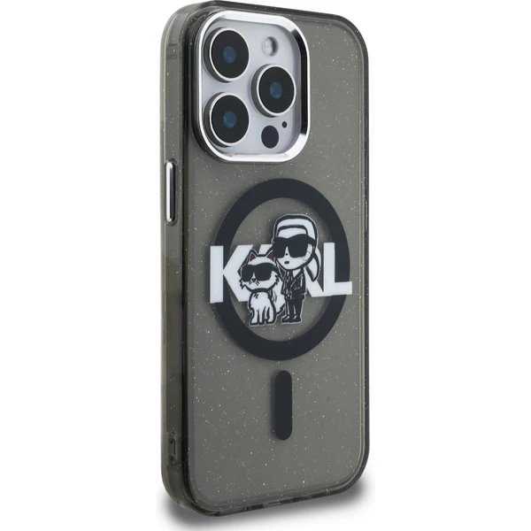 Karl Lagerfeld IML Glitter Karl and Choupette Sketch MagSafe kryt iPhone 15 Pro Max čierny
