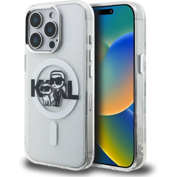 Karl Lagerfeld IML Glitter Karl and Choupette Sketch MagSafe kryt iPhone 15 Pro Max priehľadný