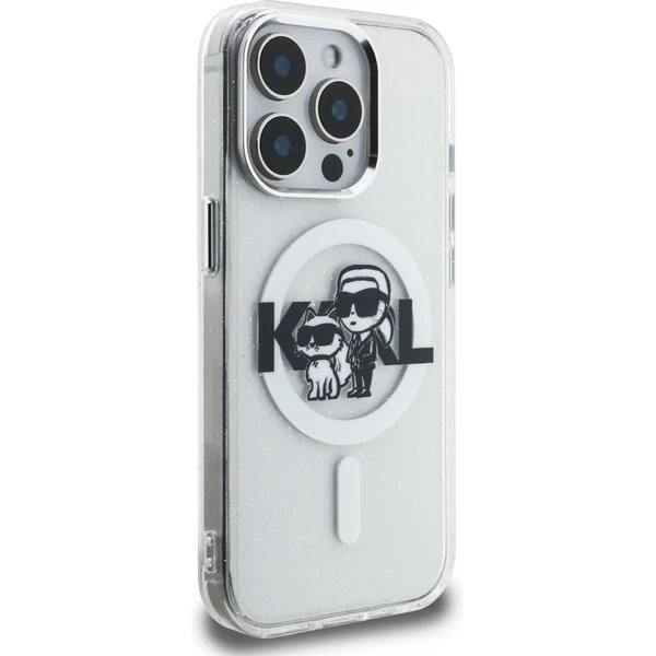 Karl Lagerfeld IML Glitter Karl and Choupette Sketch MagSafe kryt iPhone 15 Pro Max priehľadný