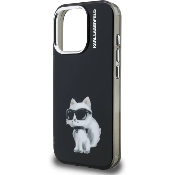 Karl Lagerfeld IML Aquarelle Choupette kryt iPhone 15 Pro Max čierny