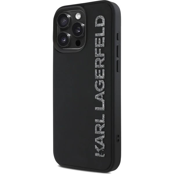 Karl Lagerfeld 3D Rubber Glitter Logo kryt iPhone 15 Max Pro čierny