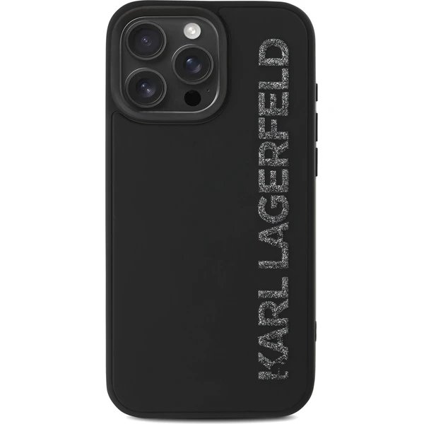 Karl Lagerfeld 3D Rubber Glitter Logo kryt iPhone 15 Max Pro čierny