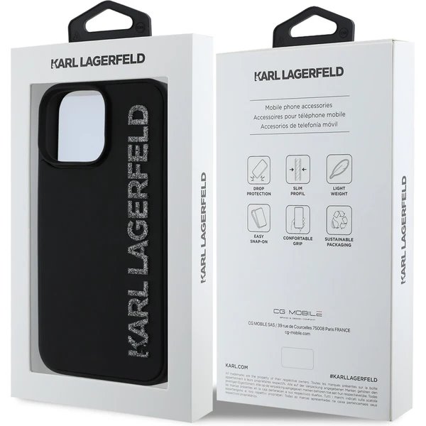 Karl Lagerfeld 3D Rubber Glitter Logo kryt iPhone 15 Max Pro čierny