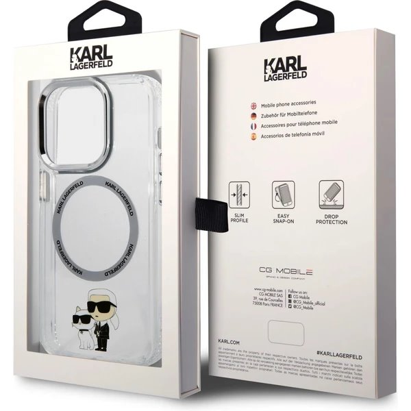 Karl Lagerfeld IML Karl and Choupette MagSafe kryt iPhone 15 Pro priehľadný