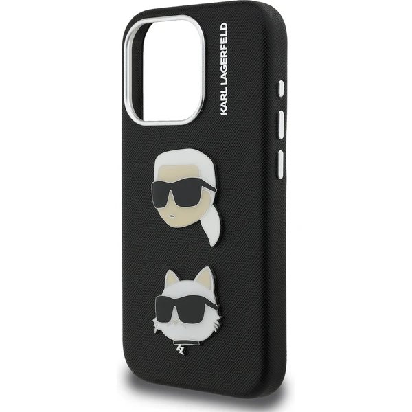 Karl Lagerfeld Grained PU K&CH Heads kryt iPhone 15 Pro čierny