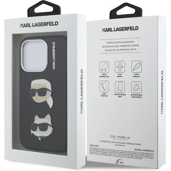 Karl Lagerfeld Grained PU K&CH Heads kryt iPhone 15 Pro čierny