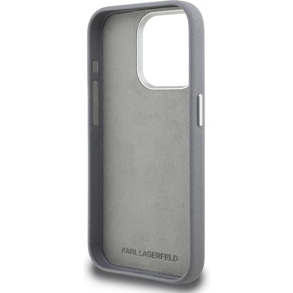 Karl Lagerfeld Grained PU K&CH Heads kryt iPhone 15 Pro šedý