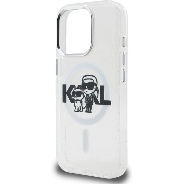 Karl Lagerfeld IML Glitter Karl and Choupette Sketch MagSafe kryt iPhone 15 Pro priehľadný