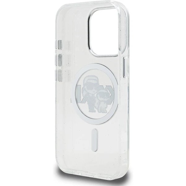 Karl Lagerfeld IML Glitter Karl and Choupette Sketch MagSafe kryt iPhone 15 Pro priehľadný