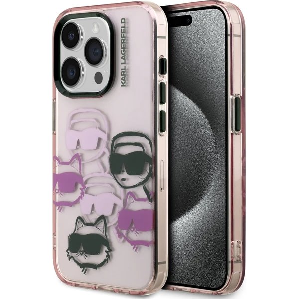 Karl Lagerfeld IML Multi K&CH Heads kryt iPhone 15 Pro ružový