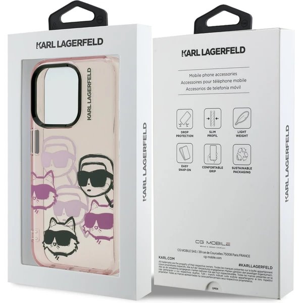 Karl Lagerfeld IML Multi K&CH Heads kryt iPhone 15 Pro ružový