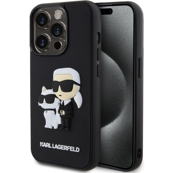 Karl Lagerfeld 3D Rubber Karl and Choupette kryt iPhone 15 Pro čierny
