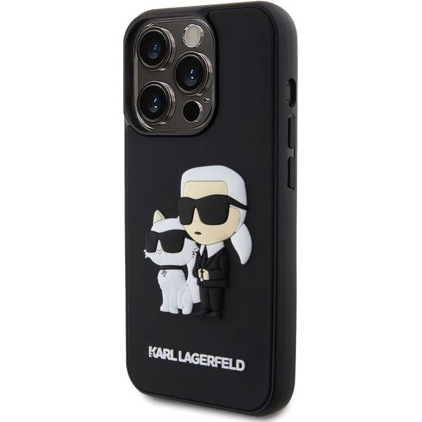 Karl Lagerfeld 3D Rubber Karl and Choupette kryt iPhone 15 Pro čierny