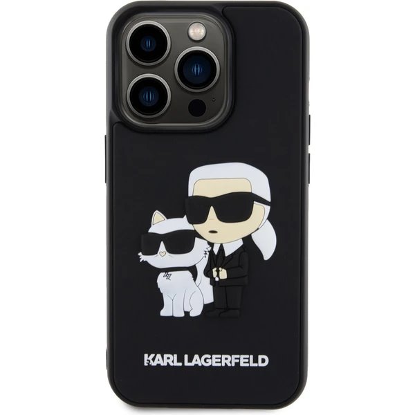 Karl Lagerfeld 3D Rubber Karl and Choupette kryt iPhone 15 Pro čierny