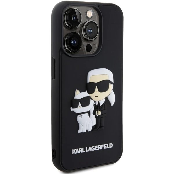 Karl Lagerfeld 3D Rubber Karl and Choupette kryt iPhone 15 Pro čierny