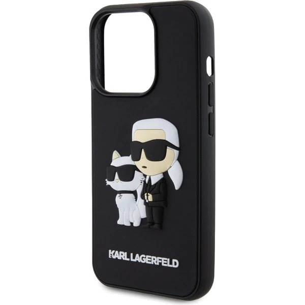 Karl Lagerfeld 3D Rubber Karl and Choupette kryt iPhone 15 Pro čierny
