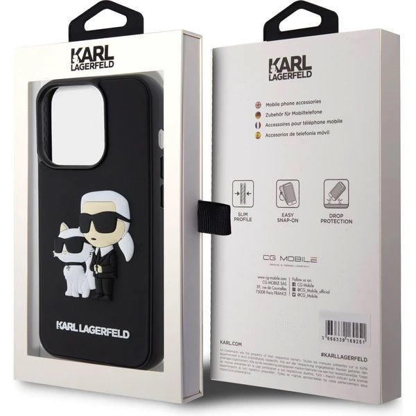 Karl Lagerfeld 3D Rubber Karl and Choupette kryt iPhone 15 Pro čierny
