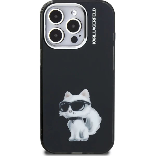 Karl Lagerfeld IML Aquarelle Choupette kryt iPhone 15 Pro čierny