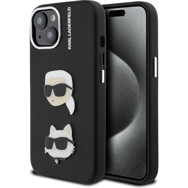Karl Lagerfeld Grained PU K&CH Heads kryt iPhone 15 čierny