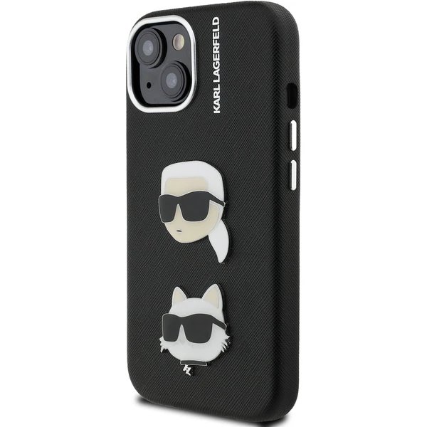 Karl Lagerfeld Grained PU K&CH Heads kryt iPhone 15 čierny