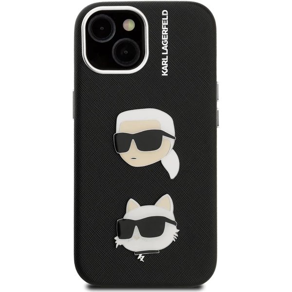 Karl Lagerfeld Grained PU K&CH Heads kryt iPhone 15 čierny