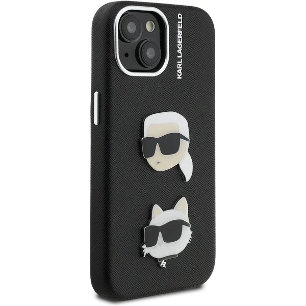 Karl Lagerfeld Grained PU K&CH Heads kryt iPhone 15 čierny