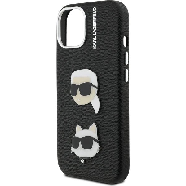 Karl Lagerfeld Grained PU K&CH Heads kryt iPhone 15 čierny