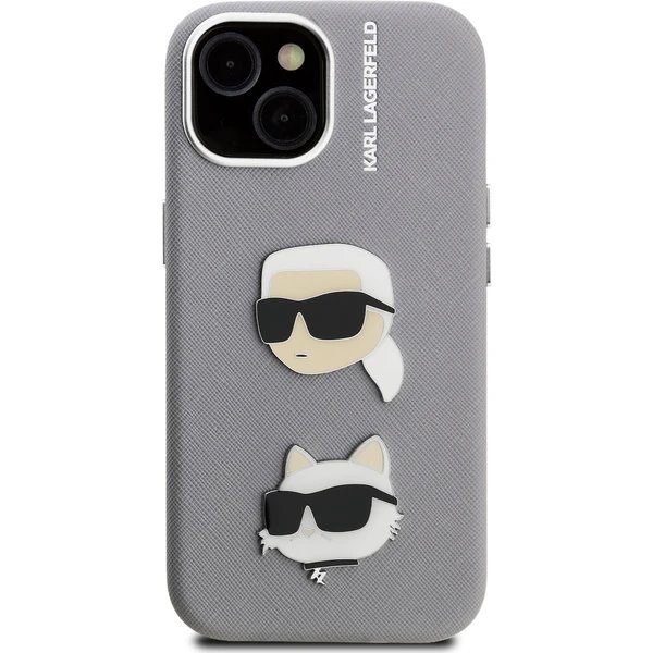Karl Lagerfeld Grained PU K&CH Heads kryt iPhone 15 šedý