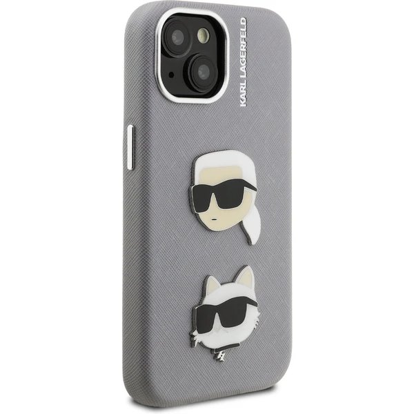Karl Lagerfeld Grained PU K&CH Heads kryt iPhone 15 šedý