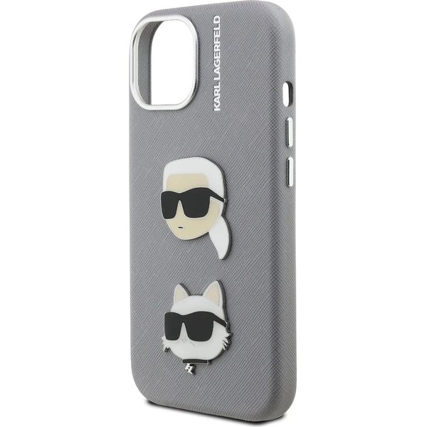 Karl Lagerfeld Grained PU K&CH Heads kryt iPhone 15 šedý