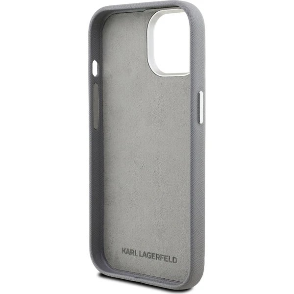 Karl Lagerfeld Grained PU K&CH Heads kryt iPhone 15 šedý