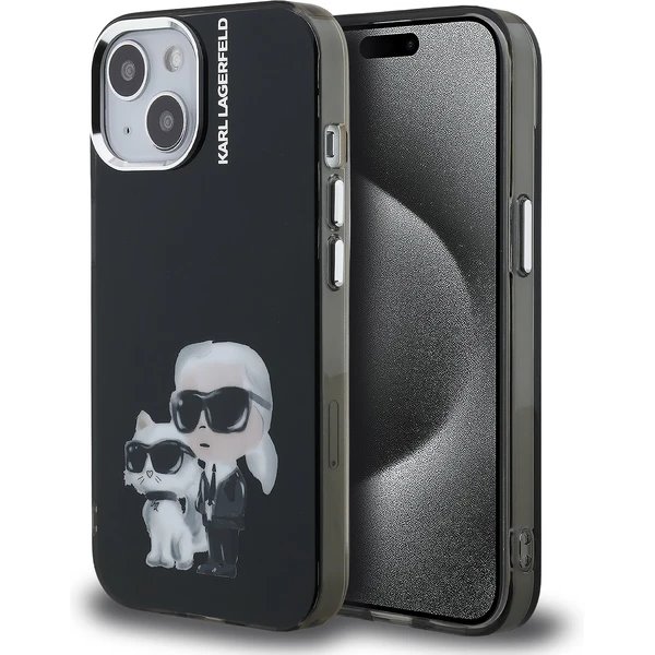 Karl Lagerfeld IML Aquarelle Karl and Choupette kryt iPhone 15 čierny