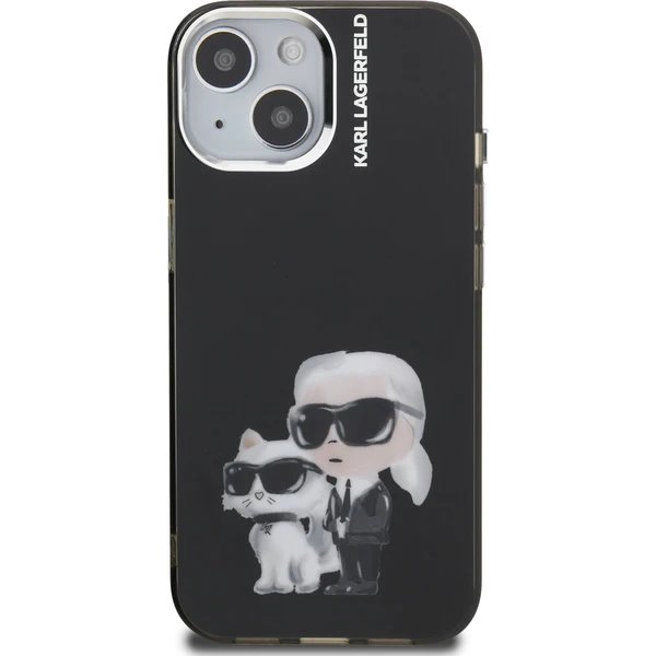 Karl Lagerfeld IML Aquarelle Karl and Choupette kryt iPhone 15 čierny