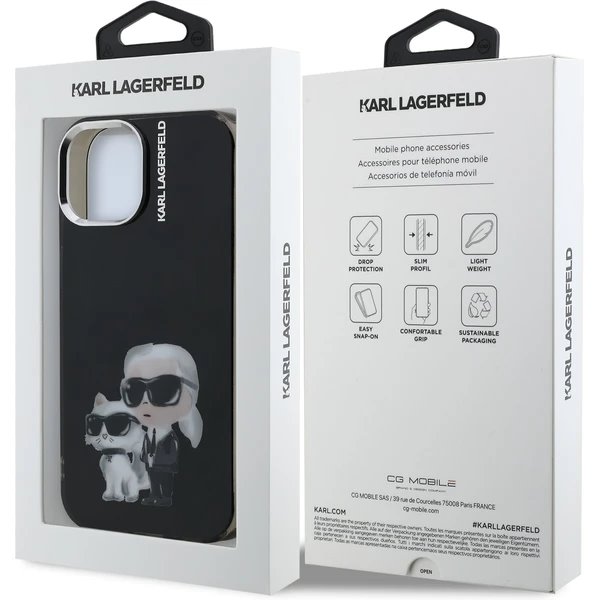 Karl Lagerfeld IML Aquarelle Karl and Choupette kryt iPhone 15 čierny