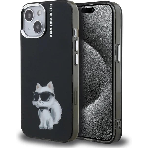 Karl Lagerfeld IML Aquarelle Choupette kryt iPhone 15 čierny