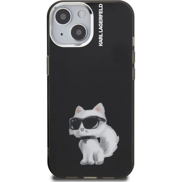 Karl Lagerfeld IML Aquarelle Choupette kryt iPhone 15 čierny