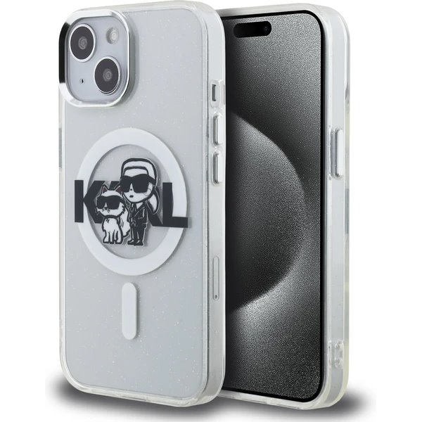 Karl Lagerfeld IML Glitter Karl and Choupette Sketch MagSafe kryt iPhone 15 priehľadný