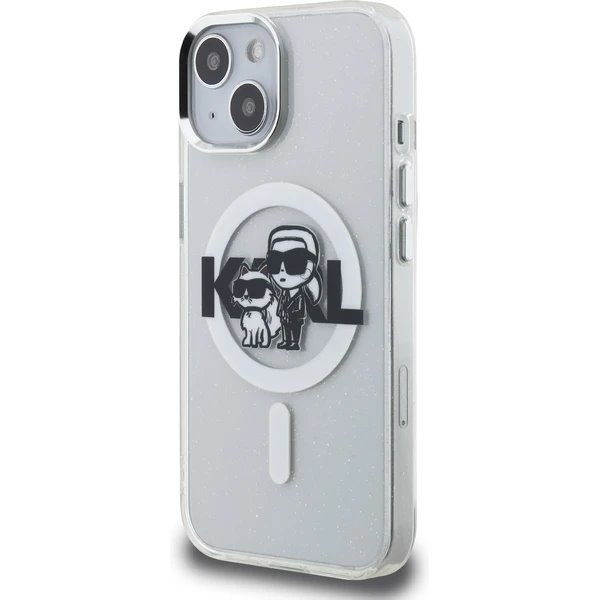 Karl Lagerfeld IML Glitter Karl and Choupette Sketch MagSafe kryt iPhone 15 priehľadný