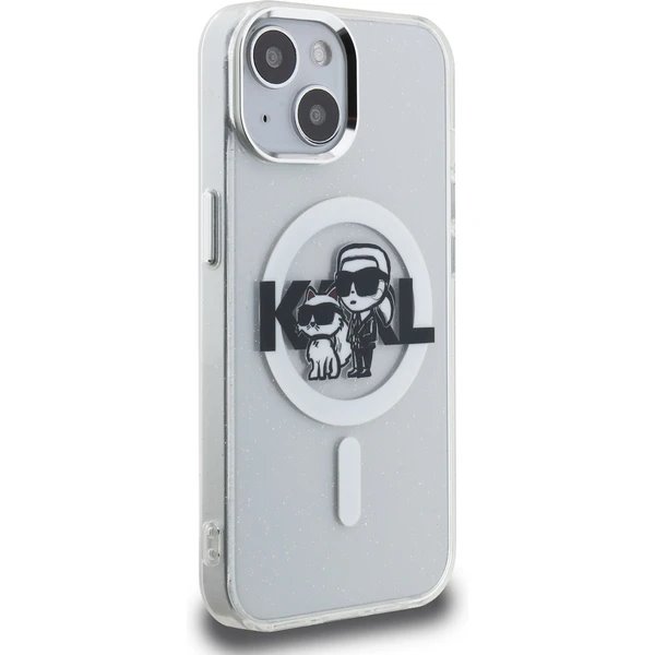 Karl Lagerfeld IML Glitter Karl and Choupette Sketch MagSafe kryt iPhone 15 priehľadný